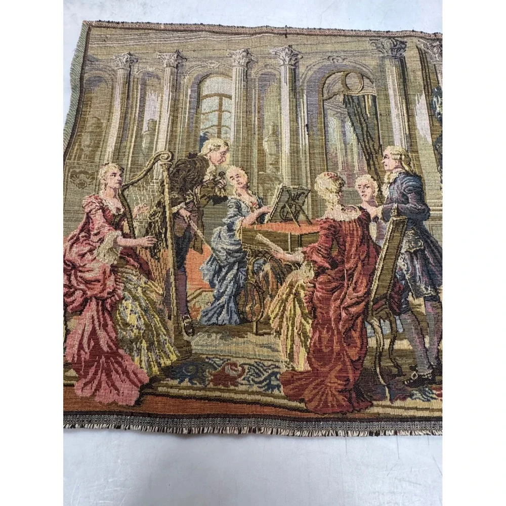Vintage Belgian Woven Tapestry 18th Century Ballroom Scene‎ Wall Hanging 38x19